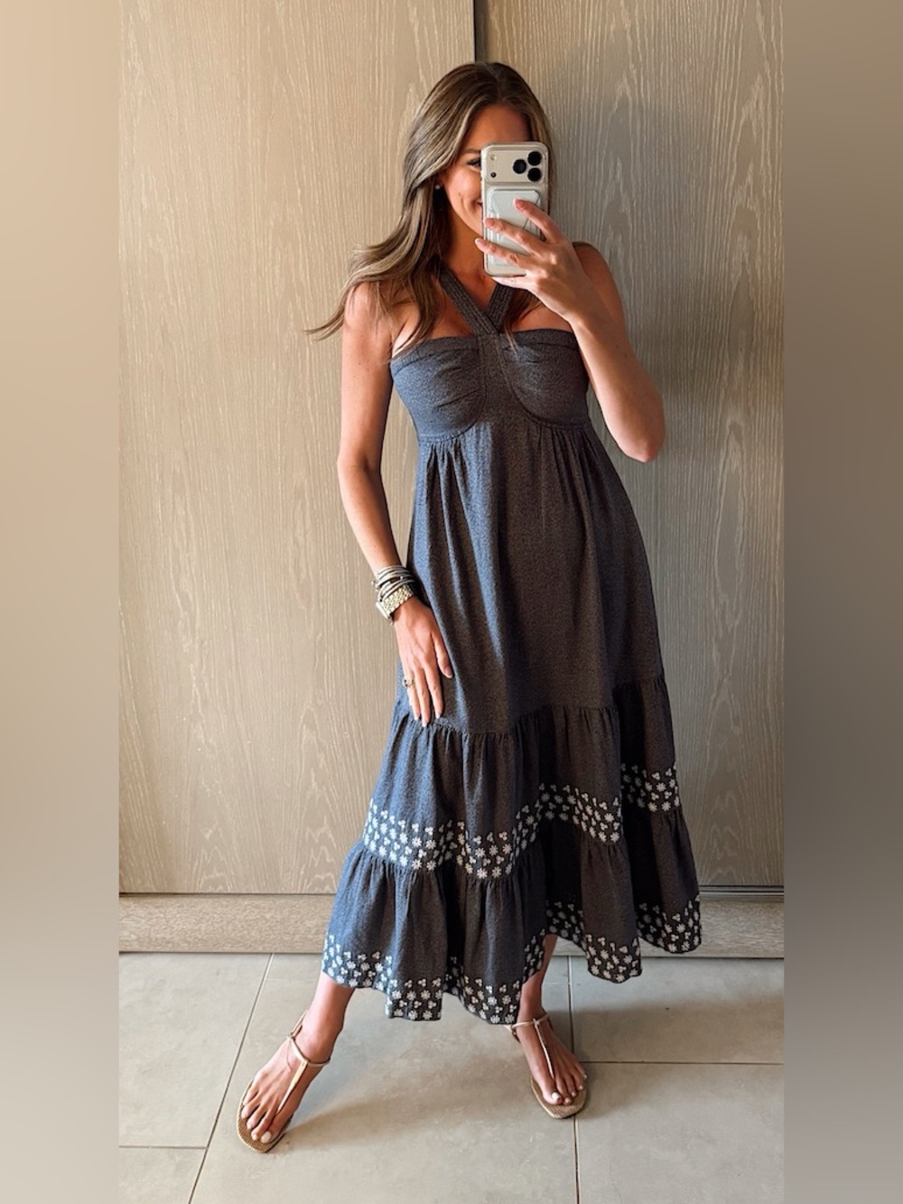Strapless Smocked Maxi Dress in Charcoal